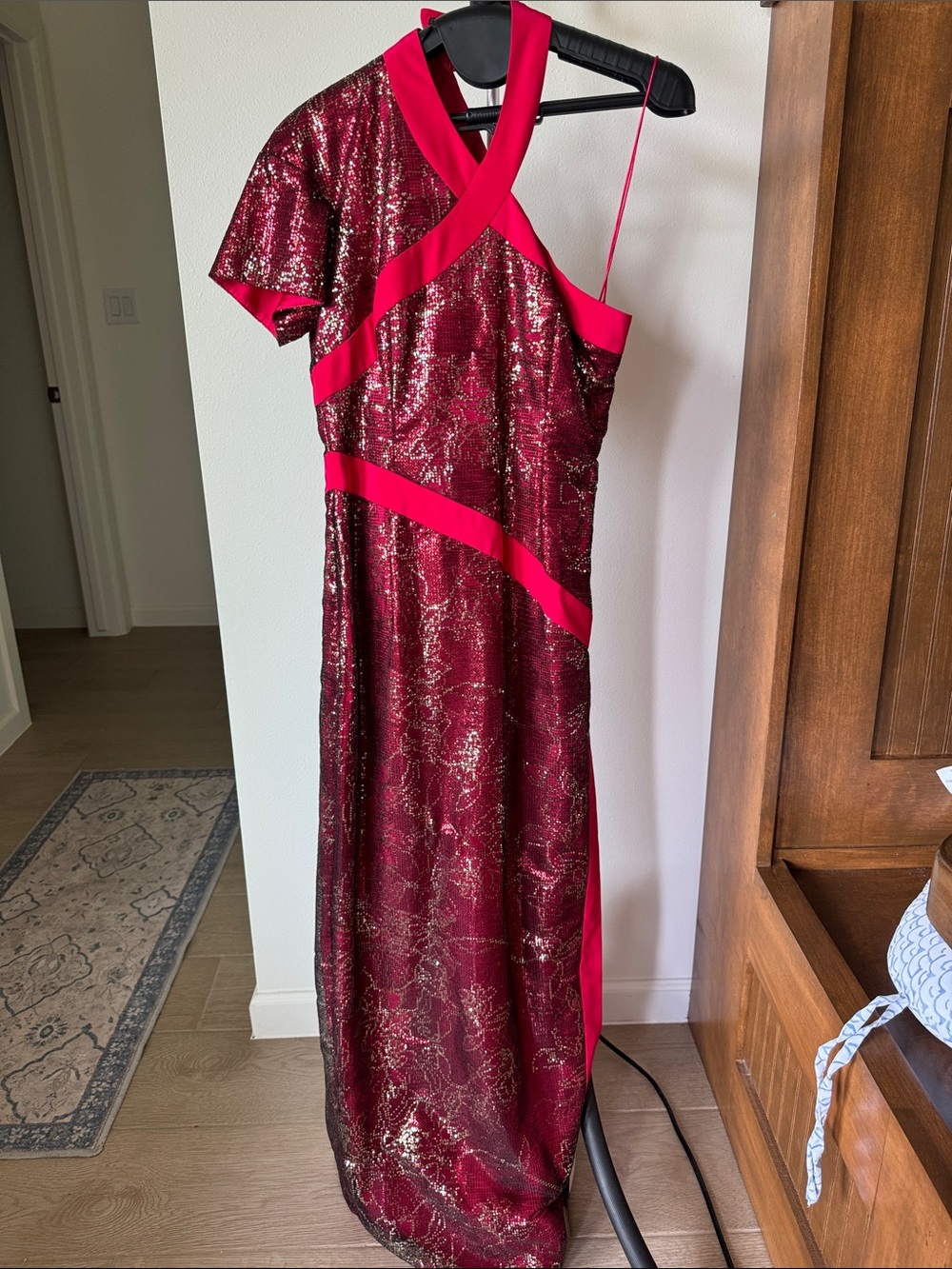 Eleanor Balfour Women's Red Sequin One-Shoulder Evening Gown